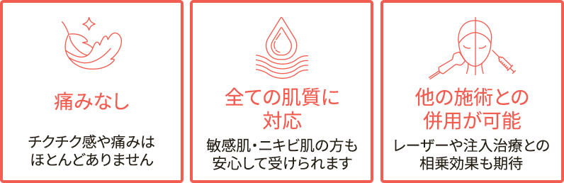痛みなし 全ての肌質に対応 他の施術との併用が可能